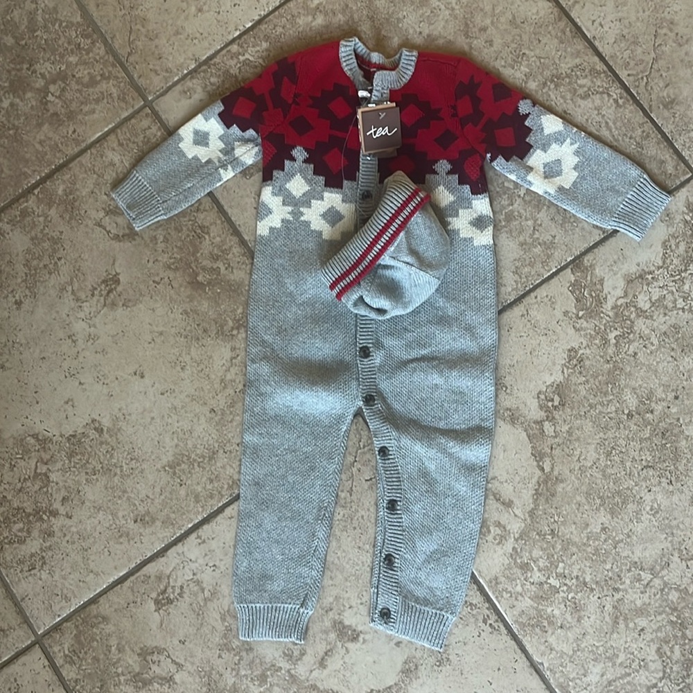 NWT Tea Collection one piece knit set with hat